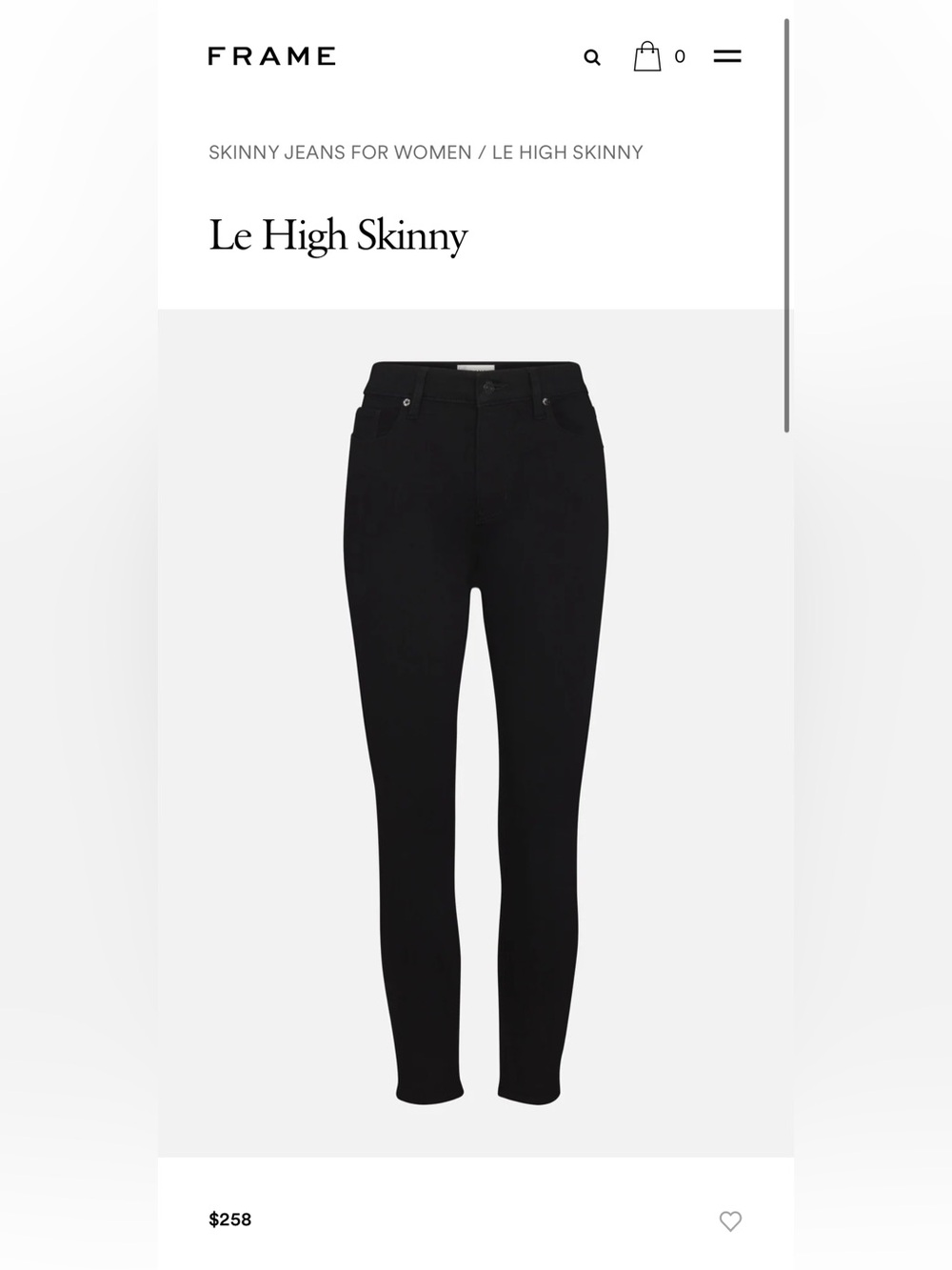 NWOT FRAME Le High Skinny Jeans in Film Noir Black Style # LHSK403